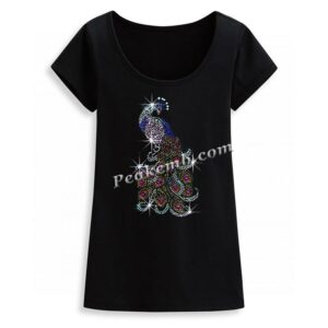 Peacock design iron on rhinestone t …